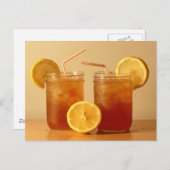 メイソンの瓶に麦藁で甘いアイスティー ポストカード (正面/裏面)