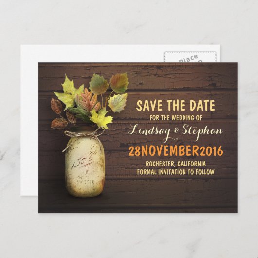 メイソンのjarと紅葉は日付はがきを保存 案内ポストカード (正面/裏面)