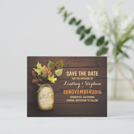 メイソンのjarと紅葉は日付はがきを保存 案内ポストカード (スタンド正面)