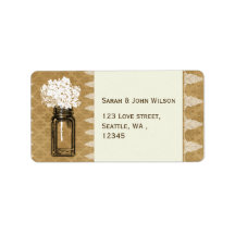 メイソンのjarにアジサイ、バーラップ結婚式のラベル