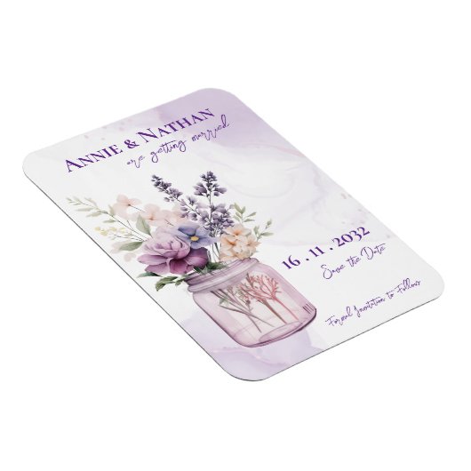 メイソンエレガント・ジャーのフローラに紫色の花結婚 マグネット (右側)