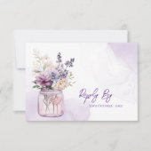 メイソンエレガント・ジャーのフローラに紫色の花結婚 出欠カード (正面)
