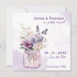 メイソンエレガント・ジャーのフローラに紫色の花結婚 案内状