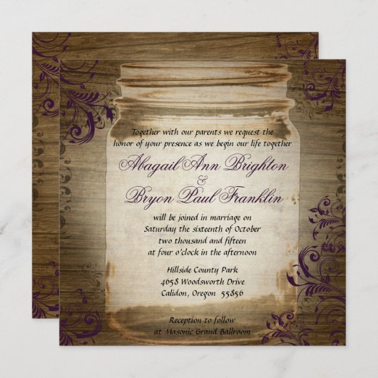 メイソンジャルパープルスクエア結婚式招待状 招待状 (正面/裏面)