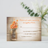 メイソンジャーとオレンジの花の結婚式出欠確認カード 出欠カード (スタンド正面)
