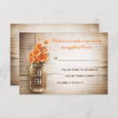 メイソンジャーとオレンジの花の結婚式出欠確認カード 出欠カード (正面/裏面)
