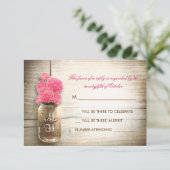 メイソンジャーとピンクの花の結婚式出欠確認カード 出欠カード (スタンド正面)