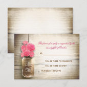メイソンジャーとピンクの花の結婚式出欠確認カード 出欠カード (正面/裏面)
