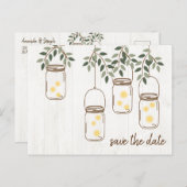 メイソンジャーとホタルのクラシックなウェディング 案内ポストカード (正面/裏面)