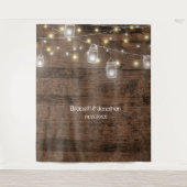 メイソンジャーとライトのウェディングフォトバックドロップ タペストリー (正面)