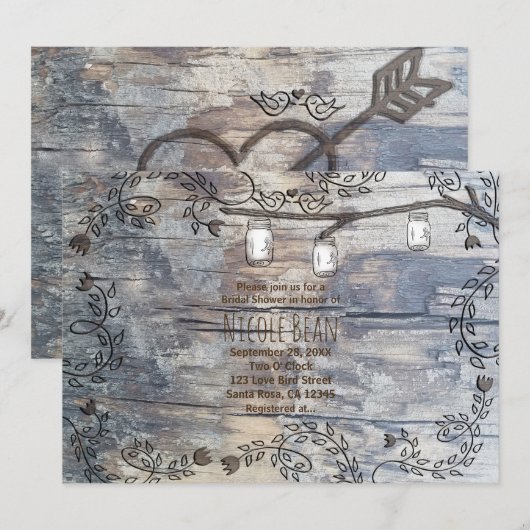 メイソンジャーとラブバードのルースティックブランチ招待状 招待状 (正面/裏面)