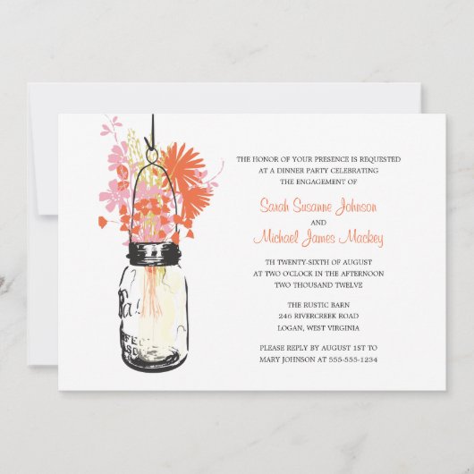 メイソンジャーとワイルドフラワーのウェディングエンゲージメント 招待状 (正面)