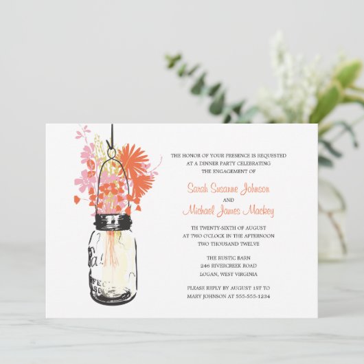 メイソンジャーとワイルドフラワーの結婚式・婚約 招待状 (スタンド正面)