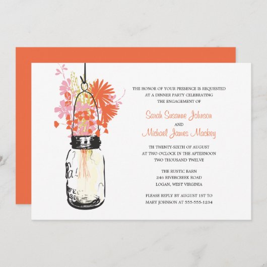 メイソンジャーとワイルドフラワーの結婚式・婚約 招待状 (正面/裏面)