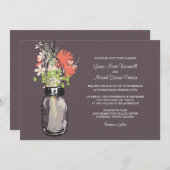 メイソンジャーとワイルドフラワーズの結婚式招待状 招待状 (正面/裏面)