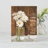 メイソンジャーと白いデイジーのカントリー誕生日パーティー 招待状 (スタンド正面)