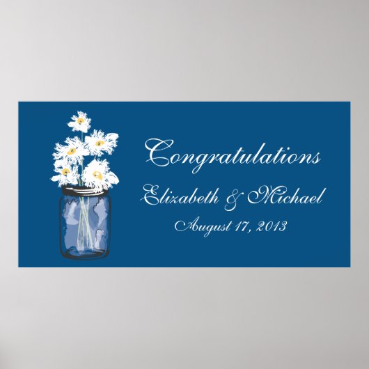 メイソンジャーと白いデイジーのバナー ポスター (正面)