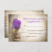 メイソンジャーと紫の花の結婚式出欠確認カード 出欠カード (正面/裏面)