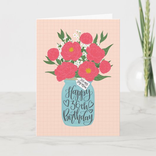 メイソンジャーに入った花と36歳の誕生日おめでとう ステップママ カード (正面)