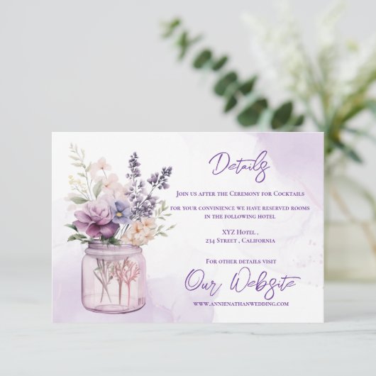 メイソンジャーのフローラに紫の結婚花を詳細 エンクロージャーカード (スタンド正面)