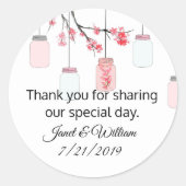 メイソンジャーの花の木の結婚式の引き出物シール ラウンドシール (正面)