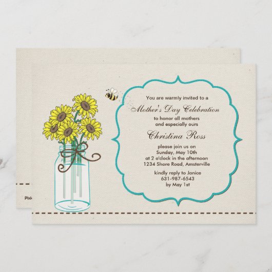 メイソンジャーアレンジメントマザーズデイ招待状 招待状 (正面/裏面)