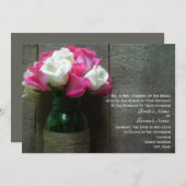 メイソンジャーオブピンク&ホワイトローズバーンズ結婚 招待状 (正面/裏面)