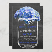 メイソンジャーシャルクボードブルーアジランジアスブライダルシャワー 招待状 (正面/裏面)