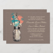 メイソンジャースとワイルドフラワーズブライダルシャワー 招待状 (正面/裏面)
