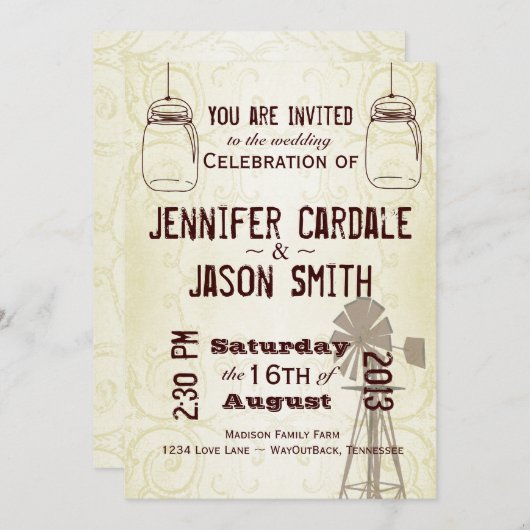メイソンジャースウィンドミルカントリーウエディング招待状 招待状 (正面/裏面)