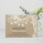 メイソンジャーストリングライト素朴ブライダルシャワー 招待状 (スタンド正面)