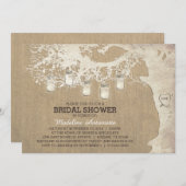 メイソンジャーストリングライト素朴ブライダルシャワー 招待状 (正面/裏面)