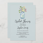 メイソンジャースフラワーブルーブライダルシャワー 招待状 (正面/裏面)
