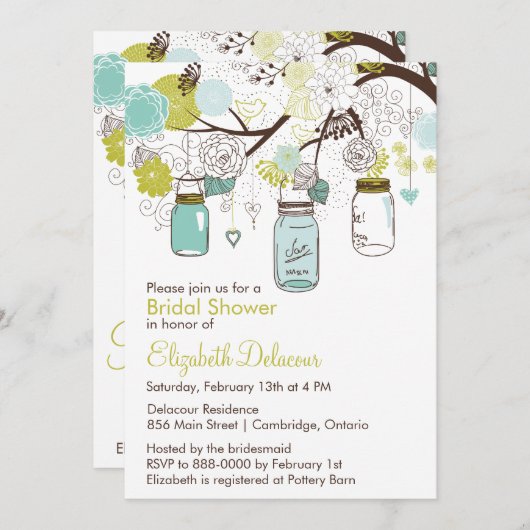 メイソンジャース春フローラブライダルシャワー招待 招待状 (正面/裏面)