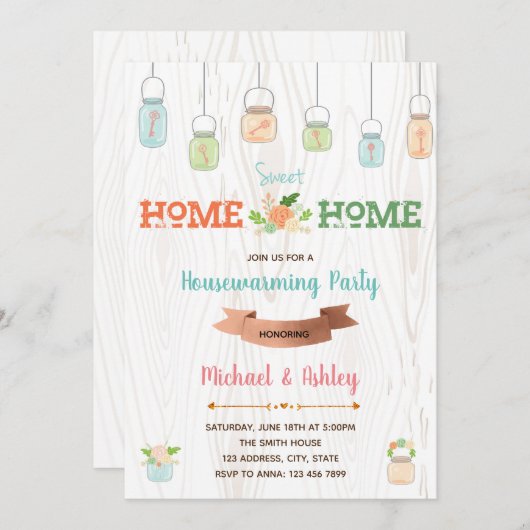メイソンジャーズ引っ越し祝いパーティーパーティの招待状 招待状 (正面/裏面)