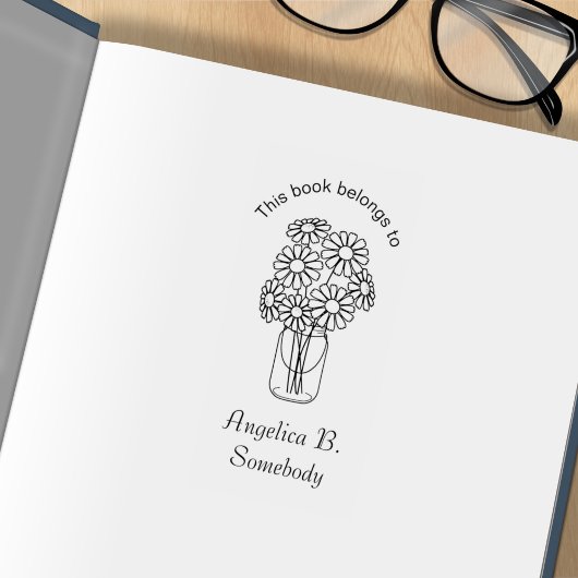 メイソンジャーデイジーフラワーズブーケ蔵書票 ラバースタンプ