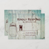 メイソンジャーバーンウッドタイポグラフィ結婚式RSVPカード 出欠カード (正面/裏面)