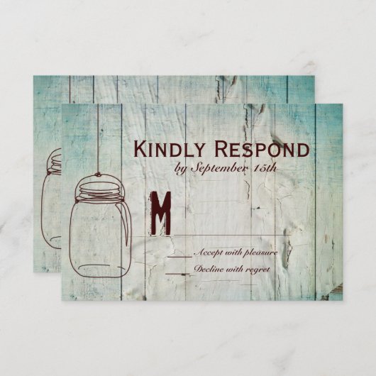 メイソンジャーバーンウッドタイポグラフィ結婚式RSVPカード 出欠カード (正面/裏面)
