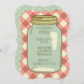 メイソンジャーピかわいらしクニックパーティー招待状ギンガム 招待状 (正面/裏面)