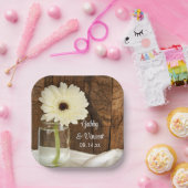 メイソンジャームアンドホワイトデイジーカントリーバ結婚ンズ ペーパープレート (パーティー)