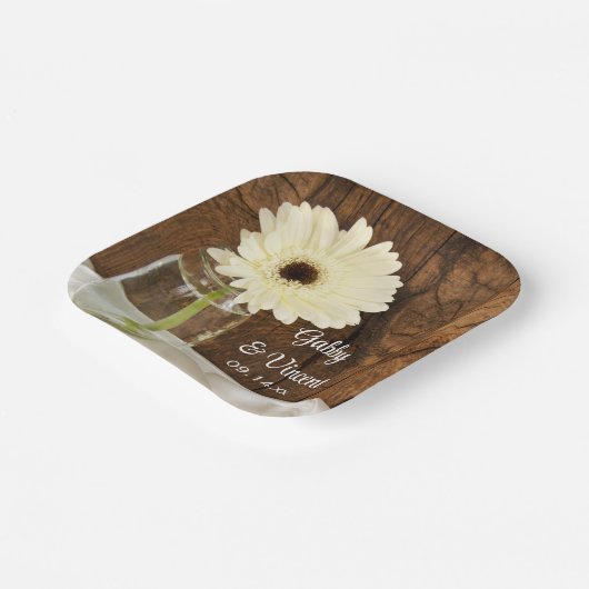 メイソンジャームアンドホワイトデイジーカントリーバ結婚ンズ ペーパープレート (傾斜あり)