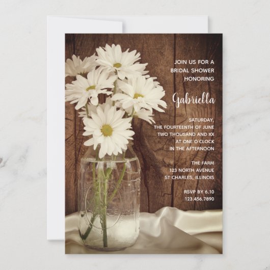 メイソンジャームアンドホワイトデイジーズバーンブライダルシャワー 招待状 (正面)