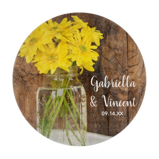 メイソンジャールとイエローデイジーズカントリーバ結婚ンズ カッティングボード (正面)