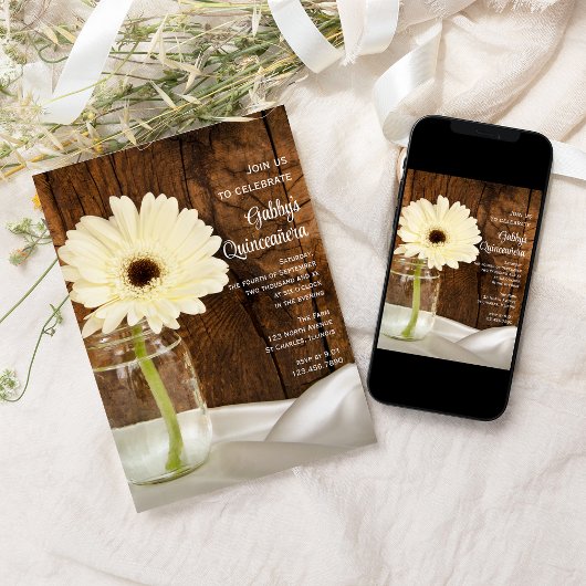 メイソンジャールとホワイトデイジークインセアニラ招待状 招待状