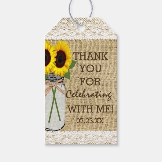 メイソンジャールひまわりブライダルシャワー ギフトタグ (正面)