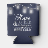 メイソンジャールストリングライツネイビー結婚ブルーズビール 缶クーラー (正面)