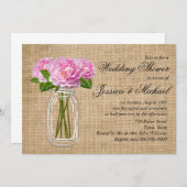 メイソンジャールバーラップピーニーウェディングシャワー 招待状 (正面/裏面)