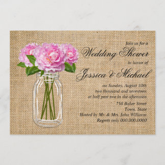 メイソンジャールバーラップピーニーウェディングシャワー 招待状
