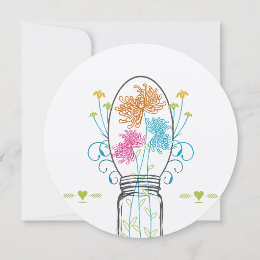 メイソンジャールピンクコーラルターコイズフローラ結婚ズ 招待状 (裏面)