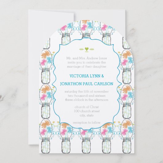 メイソンジャールピンクコーラルライムアクアフローラズ 招待状 (正面)